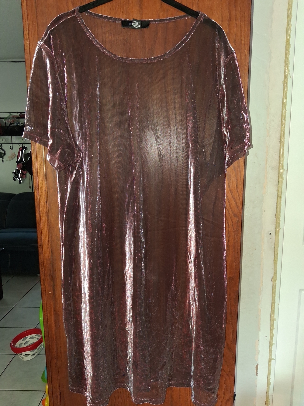 Forever 21 Sheer Iridescent Mauve Short Sleeve Chemise